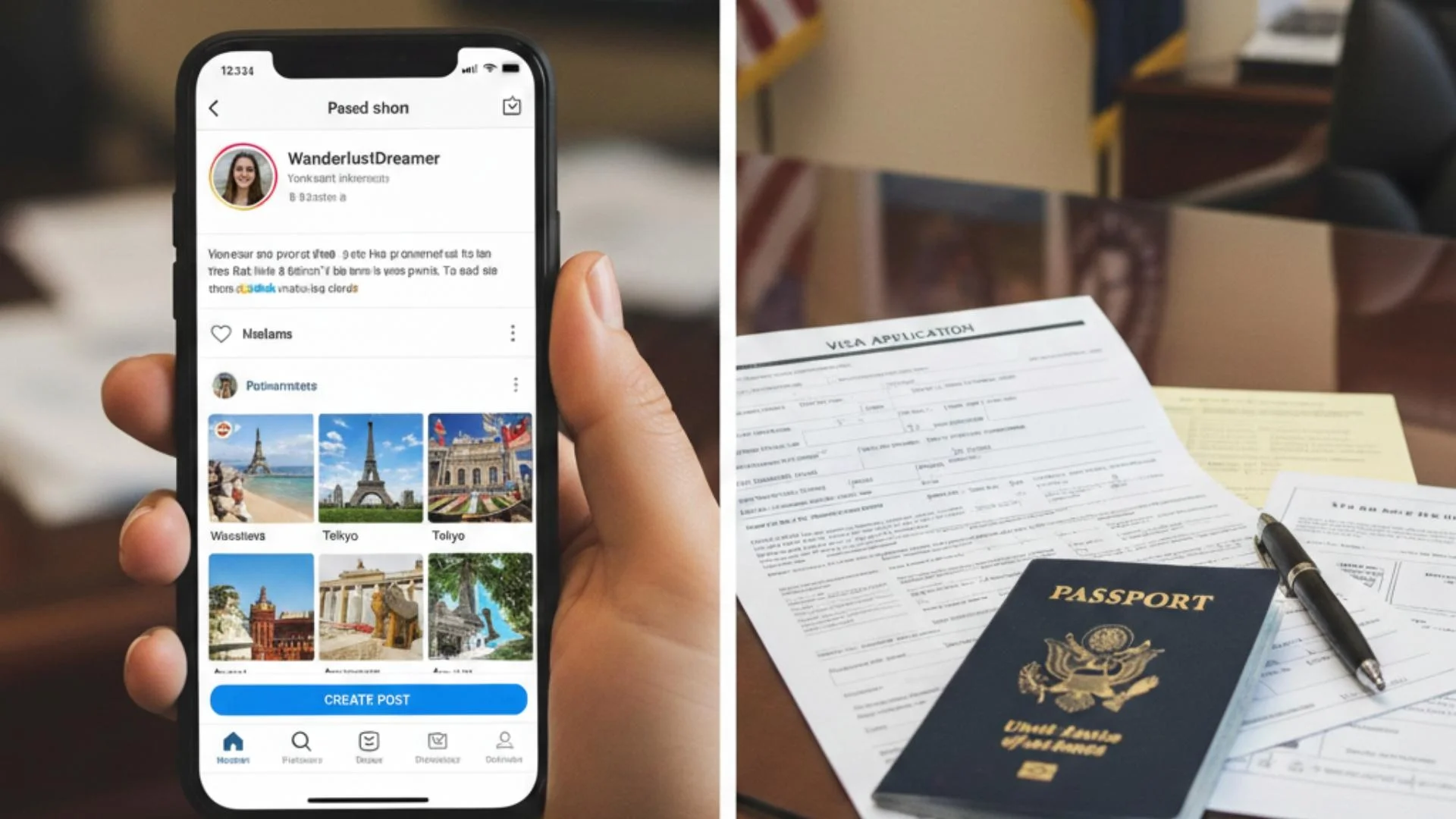 American Visa Application process with passport and completed visa form